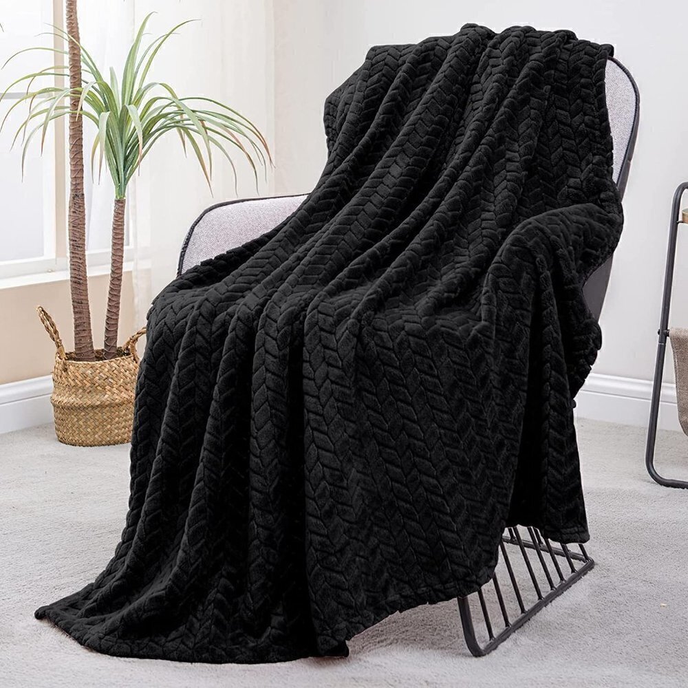 Baby Pink Knit Jacquard Weave Pattern Decorative Warm Flannel Couch Cozy Blanket - Picture 15 of 16
